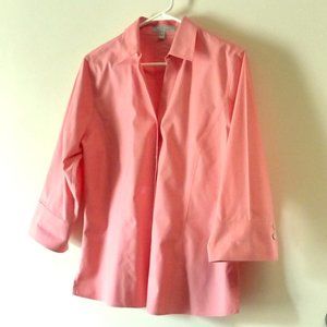 Foxcroft peach cotton non iron button down shirt 14P blouse pink